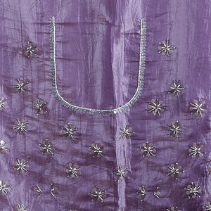 Lavender floral embroidery tusser silk saree with scallop floral border