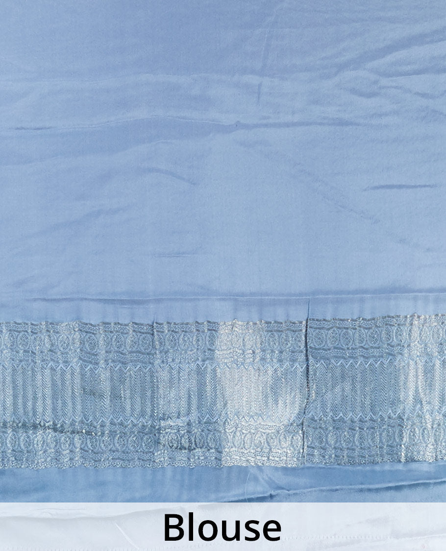 Blue argyle pattern pure crepe saree with intricate zari border