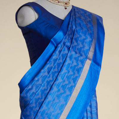 Blue intricate design tusser silk saree  with self zari border