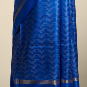 Blue intricate design tusser silk saree  with self zari border