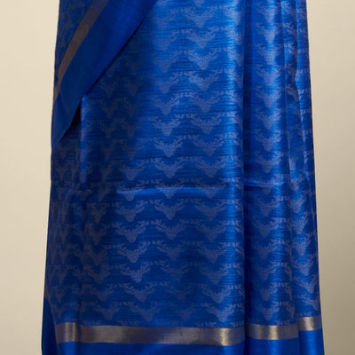 Blue intricate design tusser silk saree  with self zari border