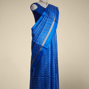 Blue intricate design tusser silk saree  with self zari border