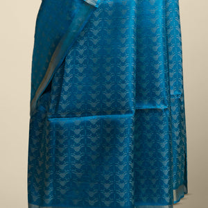 Blue intricate design tusser silk saree  with self zari border
