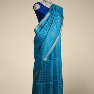 Blue intricate design tusser silk saree  with self zari border