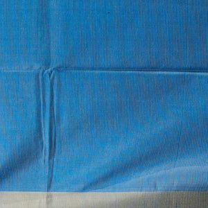 Blue leaf design tusser silk saree with self zari border