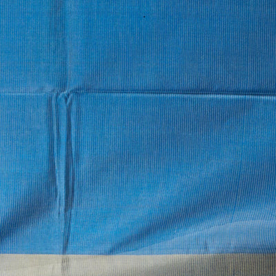 Blue leaf design tusser silk saree with self zari border