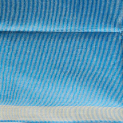 Blue leaf design tusser silk saree with self zari border