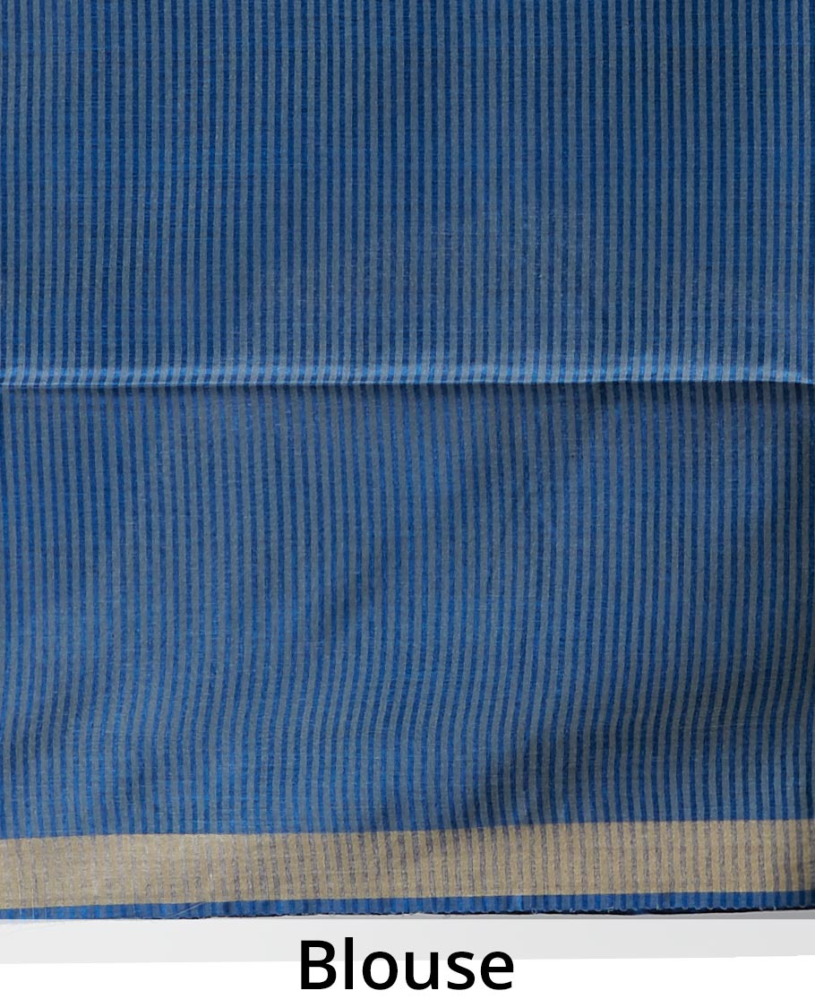 Blue leaf vine design tusser silk saree with self zari border