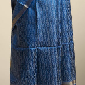 Blue leaf vine design tusser silk saree with self zari border