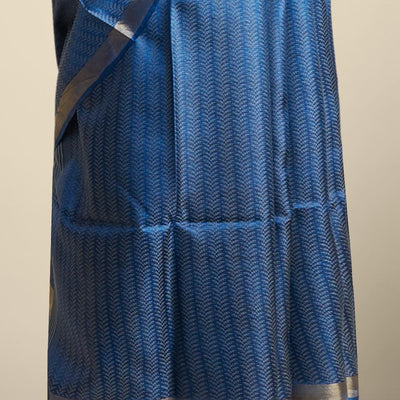 Blue leaf vine design tusser silk saree with self zari border