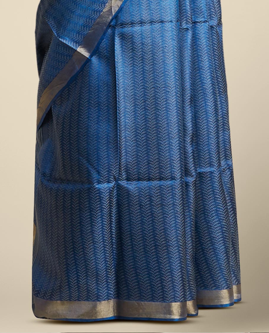 Blue leaf vine design tusser silk saree with self zari border