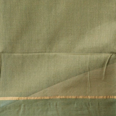 Green zig- zag striped design tusser silk saree with contrast zari border