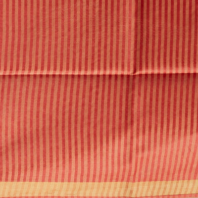 Red zig- zag striped design tusser silk saree with contrast zari border