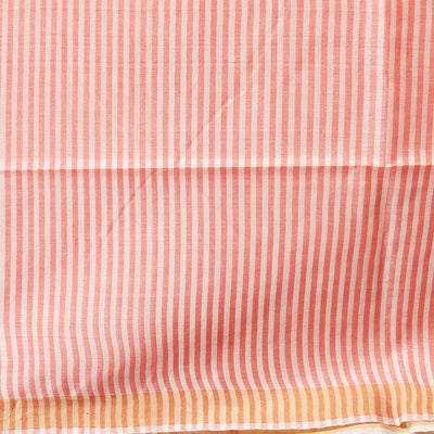 Red zig- zag striped design tusser silk saree with contrast zari border
