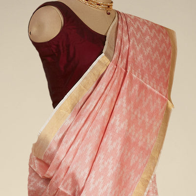 Red zig- zag striped design tusser silk saree with contrast zari border