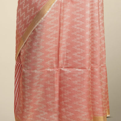 Red zig- zag striped design tusser silk saree with contrast zari border
