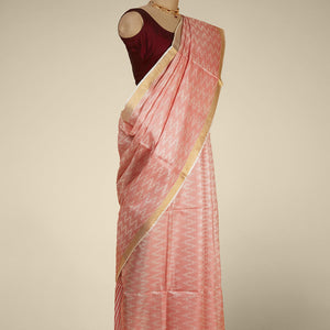 Red zig- zag striped design tusser silk saree with contrast zari border