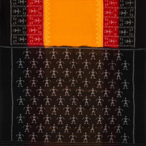 Mustard Handloom Orissa Cotton Saree With Tie & Dye Tribal Motifs