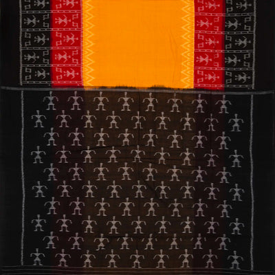 Mustard Handloom Orissa Cotton Saree With Tie & Dye Tribal Motifs