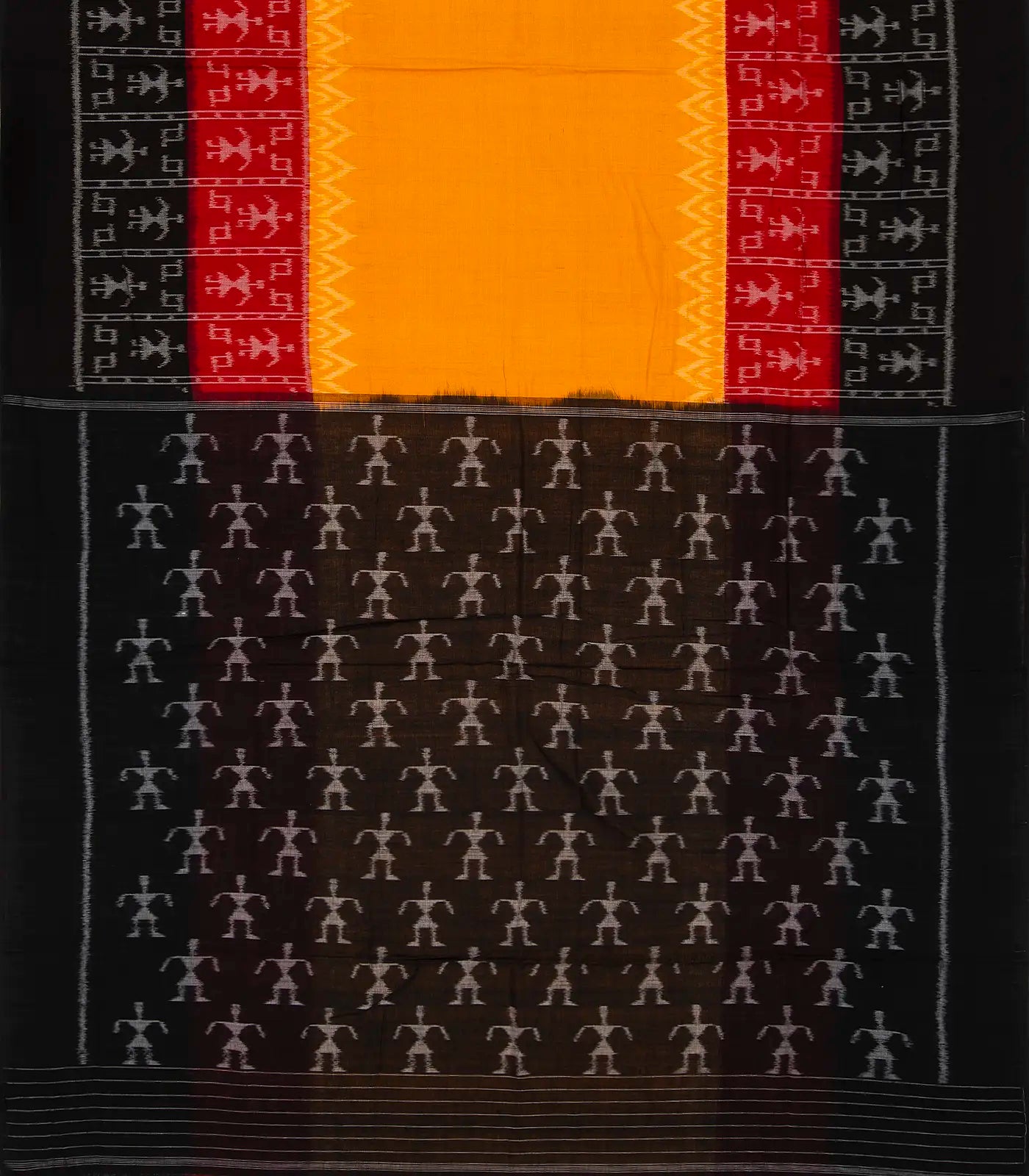 Mustard Handloom Orissa Cotton Saree With Tie & Dye Tribal Motifs