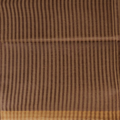 Brown zig- zag striped design tusser silk saree with contrast zari border