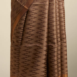 Brown zig- zag striped design tusser silk saree with contrast zari border