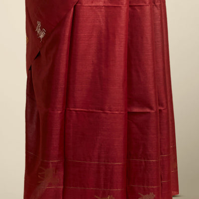 Borderless maroon all over animal motifs tusser silk saree