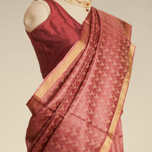 Maroon   intricate design  tusser silk saree with self zari border