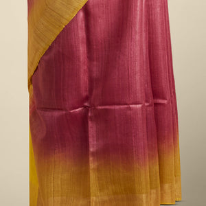 Red geometric motifs tusser silk saree with contrast plain border