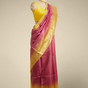 Red geometric motifs tusser silk saree with contrast plain border