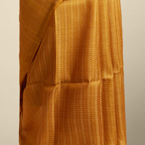 Yellow leaf vine design tusser silk saree with self zari border