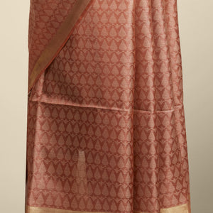 Brown leaf motifs design tusser silk saree with self zari border