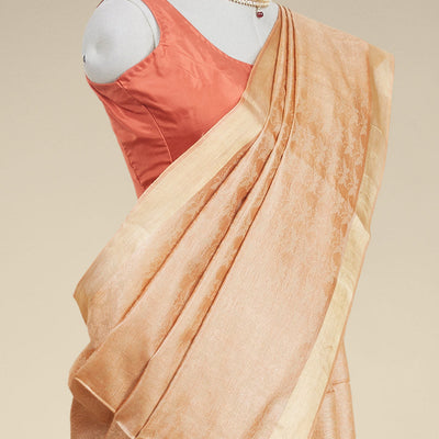 Brown  tusser silk saree with self zari border