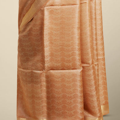 Brown  tusser silk saree with self zari border