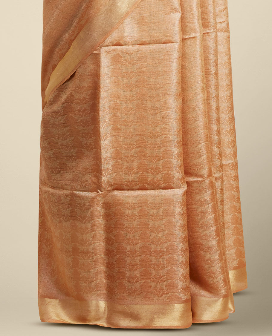 Brown  tusser silk saree with self zari border