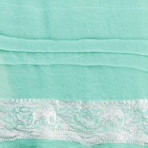 Green leaf motifs banaras georgette saree with traditional zari border