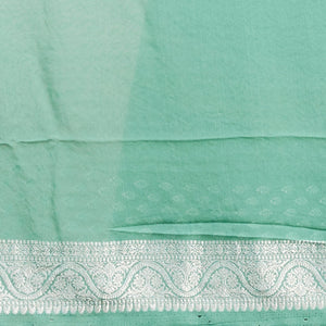 Green leaf motifs banaras georgette saree with traditional zari border