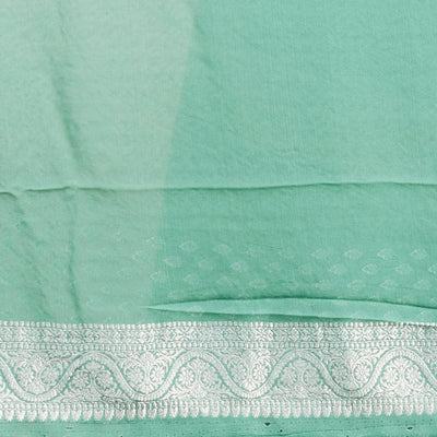 Green leaf motifs banaras georgette saree with traditional zari border