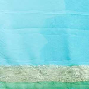 Blue rangkat style banaras georgette saree with zig zag striped zari border