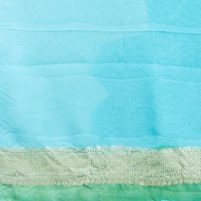 Blue rangkat style banaras georgette saree with zig zag striped zari border