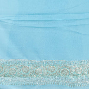 Multi-colored floral vine design  banaras georgette saree with contrast inticate zari border