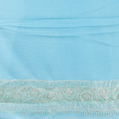 Multi-colored floral vine design  banaras georgette saree with contrast inticate zari border