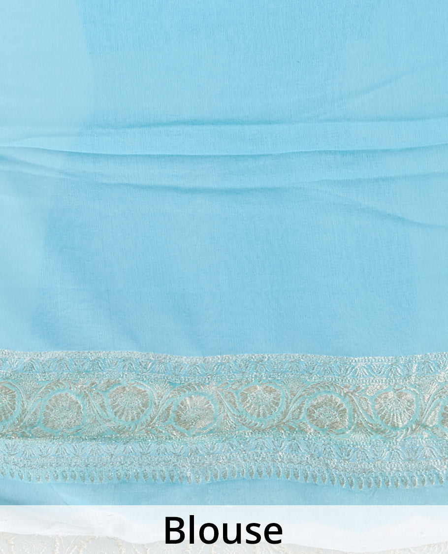 Multi-colored floral vine design  banaras georgette saree with contrast inticate zari border