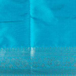 Blue ogee design banaras silk saree with self floral zari border