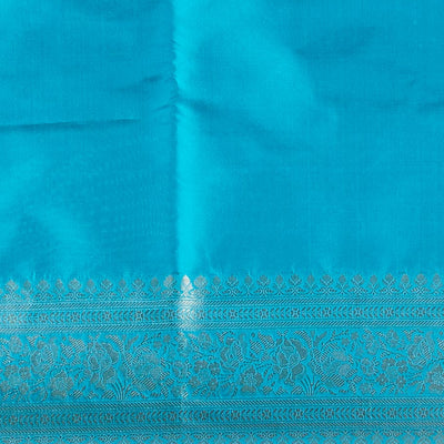 Blue ogee design banaras silk saree with self floral zari border