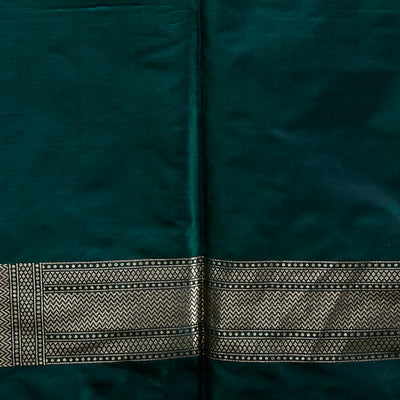 Green striped banaras silk saree with argyle pattern border