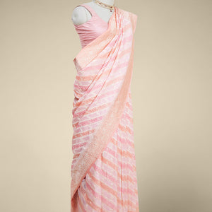 Peach rangkat style banaras georgette saree with contrast floral zari border