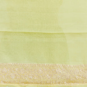Yellow floral vine design  banaras georgette saree with contrast inticate zari border