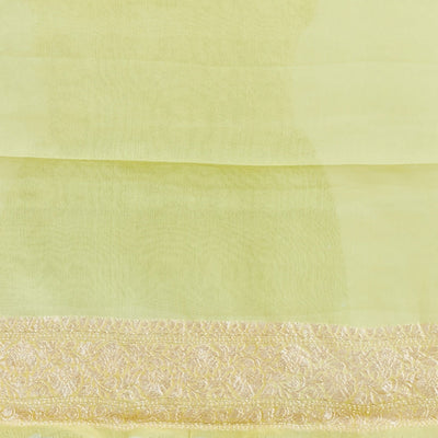 Yellow floral vine design  banaras georgette saree with contrast inticate zari border