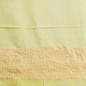 Yellow rangkat style banaras georgette saree with contrast floral zari border